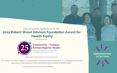 Apply now for the 2022 RWJF-CCPH Award for Health Equity – due Nov 30!