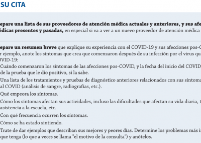 ANTES | Cómo prepararse para hablar sobre afecciones pos-COVID con un proveedor de atención médica